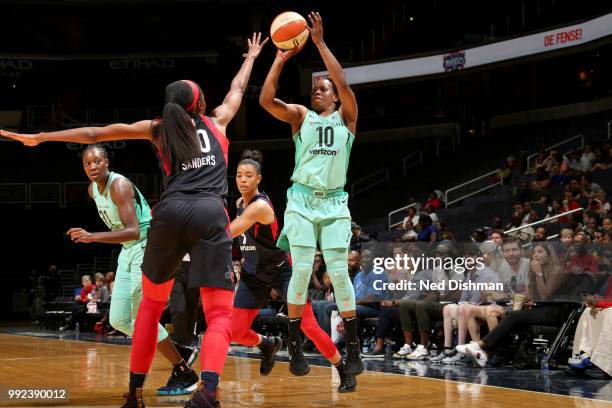Epiphanny Prince of the New York Liberty shoots the ball against the Washington Mystics on July 5, 2018 at the Verizon Center in Washington, DC. NOTE...