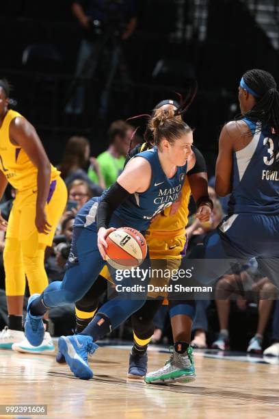 Lindsay Whalen of the Minnesota Lynx handles the ball against the Los Angeles Sparks on July 5, 2018 at Target Center in Minneapolis, Minnesota. NOTE...