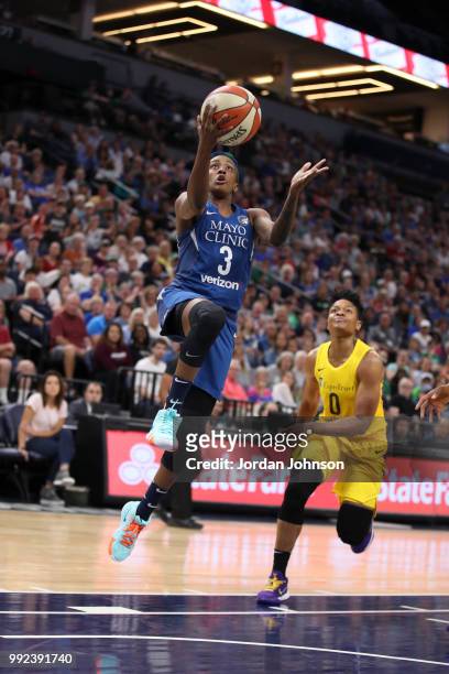 Danielle Robinson of the Minnesota Lynx shoots the ball against the Los Angeles Sparks on July 5, 2018 at Target Center in Minneapolis, Minnesota....