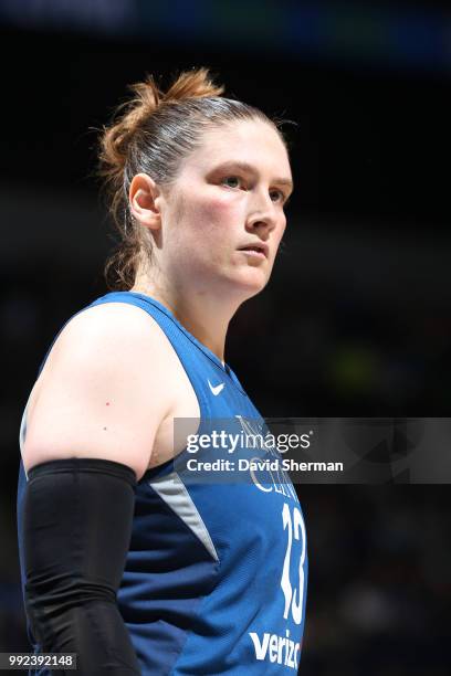 Lindsay Whalen of the Minnesota Lynx looks on during the game against the Los Angeles Sparks on July 5, 2018 at Target Center in Minneapolis,...