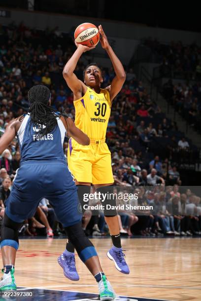 Nneka Ogwumike of the Los Angeles Sparks shoots the ball against the Minnesota Lynx on July 5, 2018 at Target Center in Minneapolis, Minnesota. NOTE...