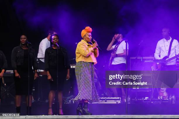 Emeli Sande performs at Scarborough Open Air Theatre on July 5, 2018 in Scarborough, England.