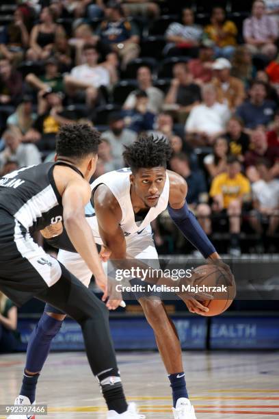 Kobi Simmons of the Memphis Grizzlies handles the ball against the San Antonio Spurs on July 5, 2018 at Vivint Smart Home Arena in Salt Lake City,...