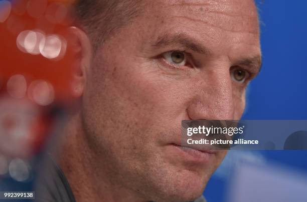 Celtic's manager Brendan Rogers answers the questions of journalists at a press conference in Munich, Germany, 17 October 2017. Celtic face German...