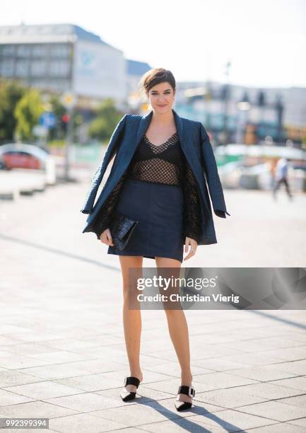 Marie Nasemann is seen outside Dawid Tomaszewski during the Berlin Fashion Week July 2018 on July 5, 2018 in Berlin, Germany.