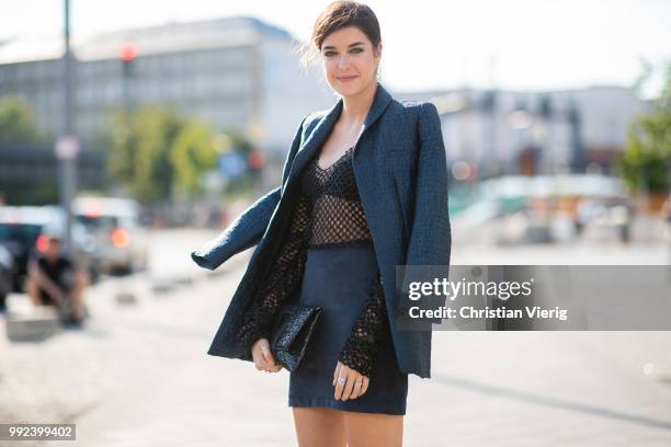 Marie Nasemann is seen outside Dawid Tomaszewski during the Berlin Fashion Week July 2018 on July 5, 2018 in Berlin, Germany.