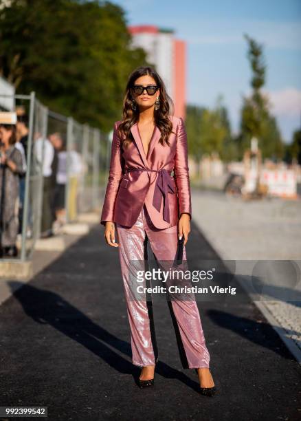 Vanessa Fuchs is seen outside Dawid Tomaszewski during the Berlin Fashion Week July 2018 on July 5, 2018 in Berlin, Germany.