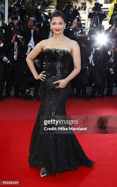 Aishwarya Rai attends the 'On Tour ' premiere at the Palais des Festivals during the 63rd International Cannes Film Festival on May 13, 2010 in...