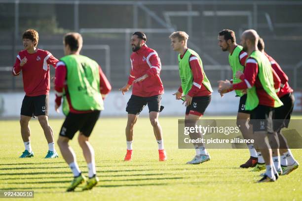 Cologne's Yuya Osako , Dominic Maroh, Tim Handwerker, Claudio Pizarro und Konstantin Rausch in action during the final training of his team in...