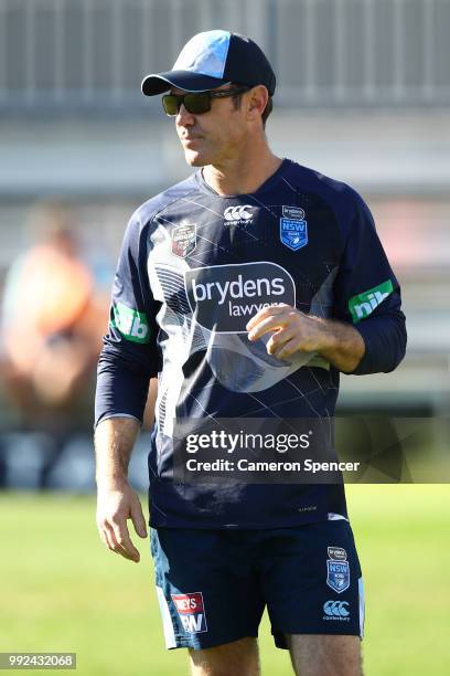 Blues coach Brad Fittler looks on during a New South Wales Blues State of Origin training session at Coogee Oval on July 6, 2018 in Sydney, Australia.