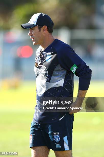 Blues coach Brad Fittler looks on during a New South Wales Blues State of Origin training session at Coogee Oval on July 6, 2018 in Sydney, Australia.