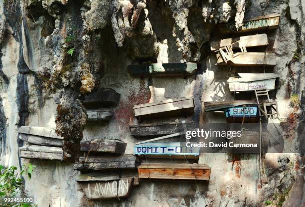 hanging coffins sagada philippines - sarg stock-fotos und bilder