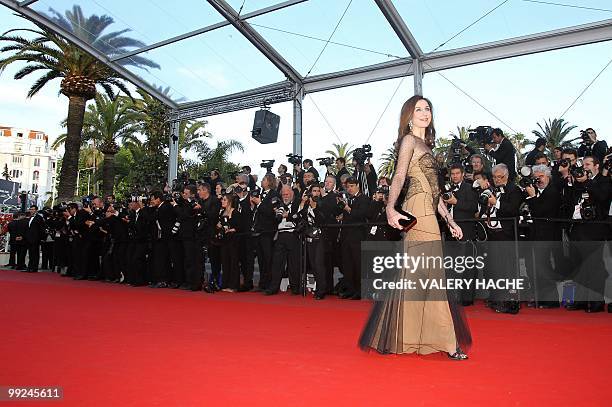 French actress Elsa Zylberstein arrives for the screening of the film "Tournee" presented in competiton at the 63rd Cannes Film Festival on May 13,...