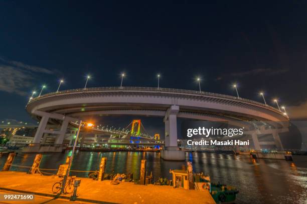 rainbow bridge at night - masaki stock pictures, royalty-free photos & images