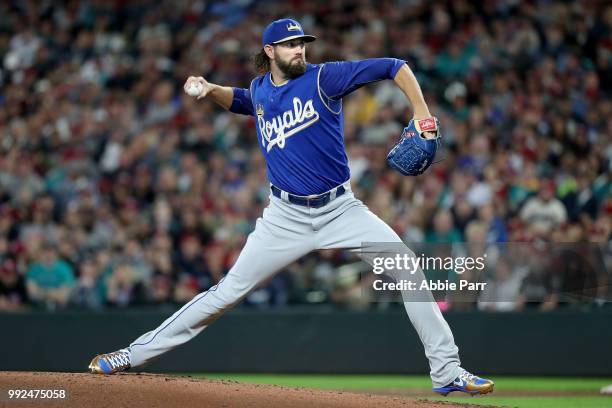 Jason Hammel pitches against the Seattle Mariners in the first inning during their game at Safeco Field on June 30, 2018 in Seattle, Washington.