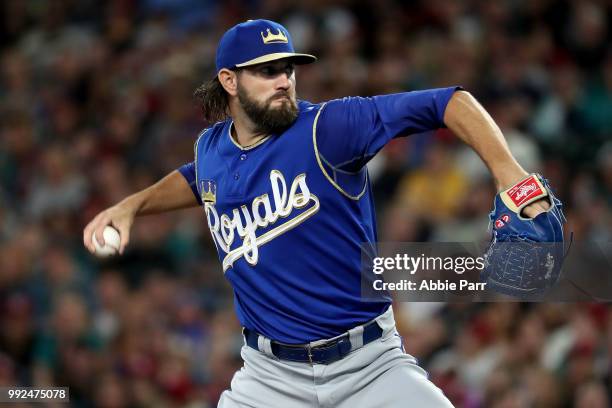 Jason Hammel pitches against the Seattle Mariners in the first inning during their game at Safeco Field on June 30, 2018 in Seattle, Washington.