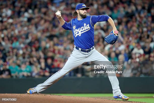 Jason Hammel pitches against the Seattle Mariners in the first inning during their game at Safeco Field on June 30, 2018 in Seattle, Washington.