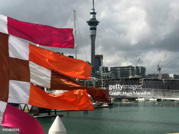 colour flying at viaduct harbour - viaduct harbour stock pictures, royalty-free photos & images