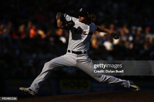 Josh Hader of the Milwaukee Brewers pitches in the seventh inning against the Minnesota Twins at Miller Park on July 3, 2018 in Milwaukee, Wisconsin.