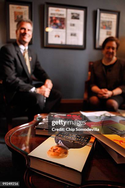 Copy of Sen. Ted Kennedy's "True Compass" sits on the table as Sen. Scott Brown meets with U.S. Solicitor General and Supreme Court nominee Elena...