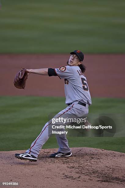 Pitcher Tim Lincecum of the San Francisco Giants pitches during a MLB game against the Florida Marlins in Sun Life Stadium on May 4, 2010 in Miami,...
