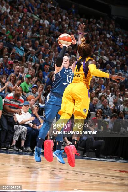 Lindsay Whalen of the Minnesota Lynx shoots the ball against the Los Angeles Sparks on July 5, 2018 at Target Center in Minneapolis, Minnesota. NOTE...