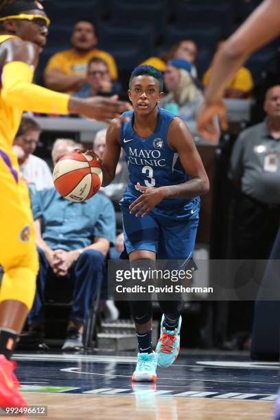 Danielle Robinson of the Minnesota Lynx handles the ball against the Los Angeles Sparks on July 5, 2018 at Target Center in Minneapolis, Minnesota....