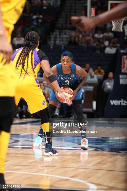 Danielle Robinson of the Minnesota Lynx handles the ball against the Los Angeles Sparks on July 5, 2018 at Target Center in Minneapolis, Minnesota....