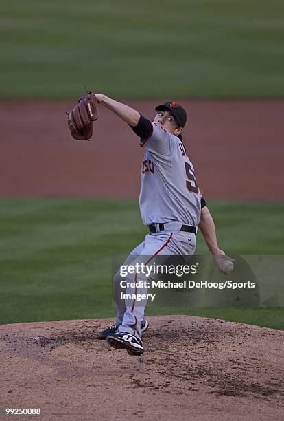 Pitcher Tim Lincecum of the San Francisco Giants pitches during a MLB game against the Florida Marlins in Sun Life Stadium on May 4, 2010 in Miami,...