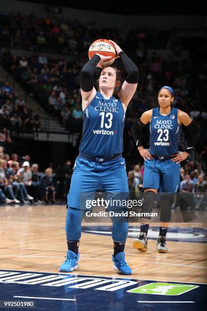 Lindsay Whalen of the Minnesota Lynx shoots the ball against the Los Angeles Sparks on July 5, 2018 at Target Center in Minneapolis, Minnesota. NOTE...