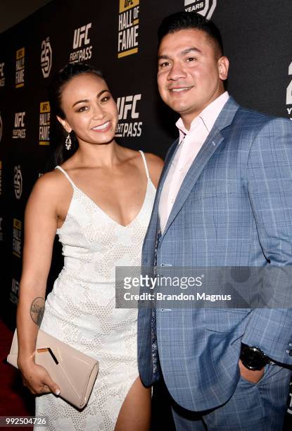 Strawweight fighter Michelle Waterson and husband Joshua Gomez pose for a photo prior to the UFC Hall of Fame Class of 2018 Induction Ceremony inside...