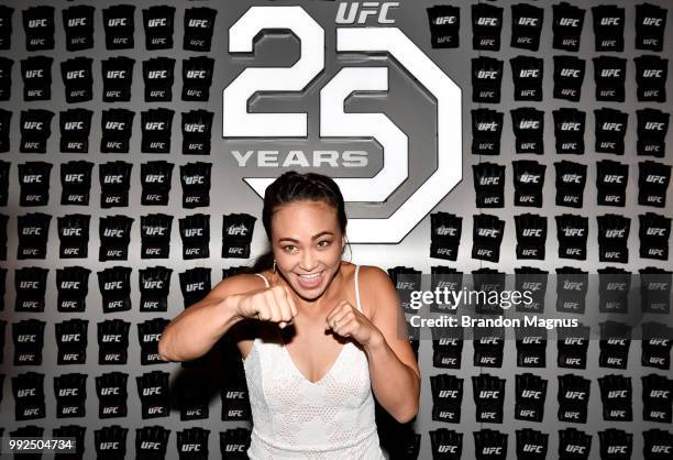 Strawweight fighter Michelle Waterson poses for a photo prior to the UFC Hall of Fame Class of 2018 Induction Ceremony inside The Pearl concert...