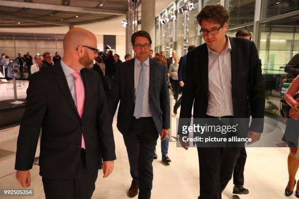 General secretary Peter Tauber , senior Green Party member Michael Kellner, and CDU general secretary Andreas Scheuer after taking part in the first...