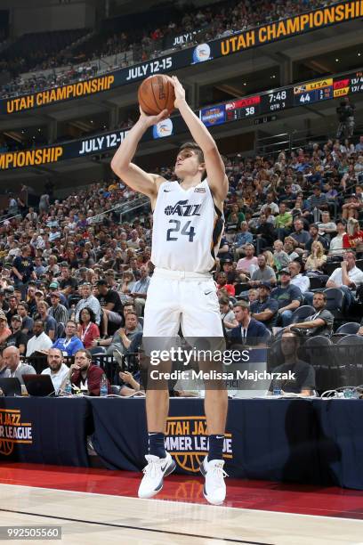 Grayson Allen of the Utah Jazz shoots the ball against the Atlanta Hawks on July 5, 2018 at Vivint Smart Home Arena in Salt Lake City, Utah. NOTE TO...