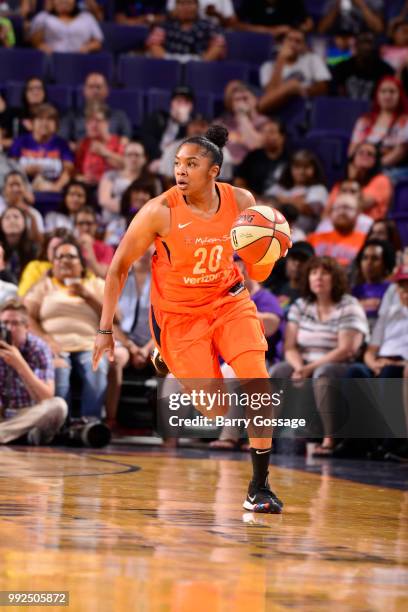 Alex Bentley of the Connecticut Sun handles the ball against the Phoenix Mercury on July 5, 2018 at Talking Stick Resort Arena in Phoenix, Arizona....