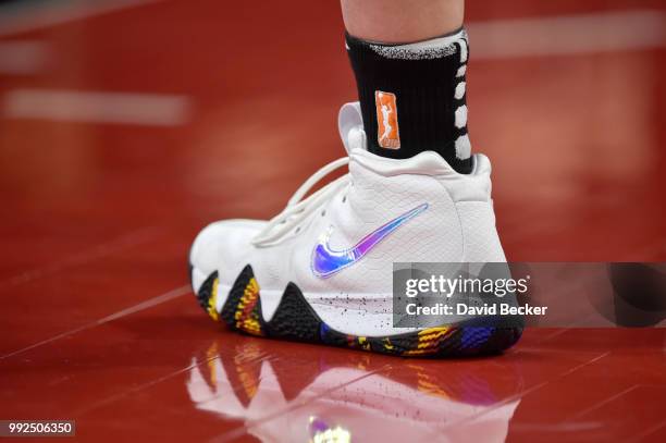 The sneakers of Allie Quigley of the Chicago Sky are seen during the game against the Las Vegas Aces on July 5, 2018 at the Mandalay Bay Events...