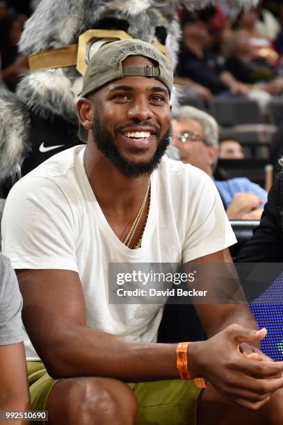 Chris Paul of the Houston Rockets attends the game between the Chicago Sky and the Las Vegas Aces on July 5, 2018 at the Mandalay Bay Events Center...