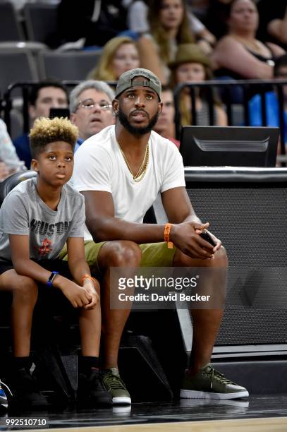 Chris Paul of the Houston Rockets attends the game between the Chicago Sky and the Las Vegas Aces on July 5, 2018 at the Mandalay Bay Events Center...