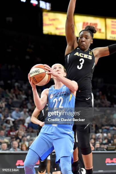 Courtney Vandersloot of the Chicago Sky goes to the basket against the Las Vegas Aces on July 5, 2018 at the Mandalay Bay Events Center in Las Vegas,...