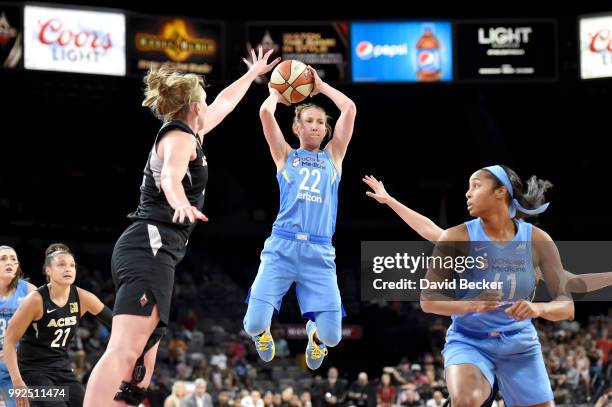 Courtney Vandersloot of the Chicago Sky looks to pass against the Las Vegas Aces on July 5, 2018 at the Mandalay Bay Events Center in Las Vegas,...