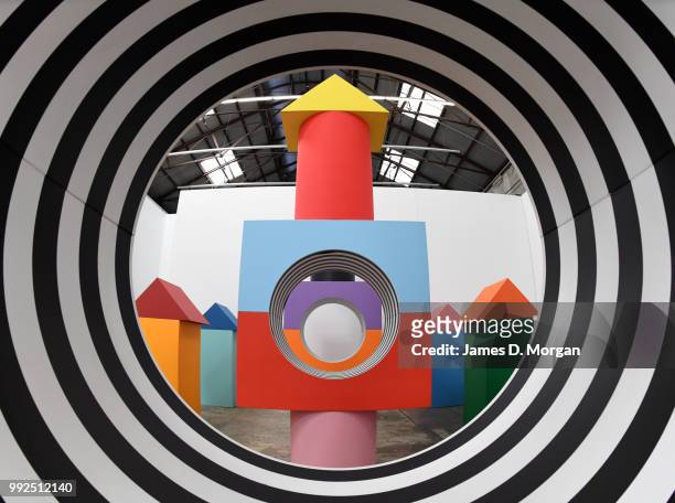 Artist The work of French artist Daniel Buren, 'Like Child's Play ' at Carriageworks on July 6, 2018 in Sydney, Australia. It is Buren's first solo...