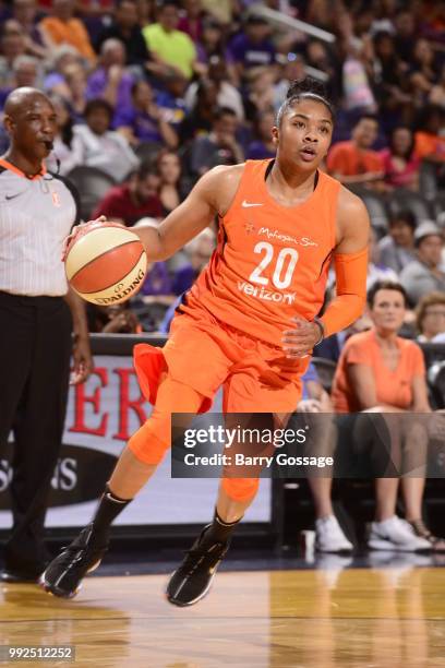 Alex Bentley of the Connecticut Sun handles the ball against the Phoenix Mercury on July 5, 2018 at Talking Stick Resort Arena in Phoenix, Arizona....