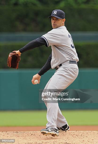 Javier Vazquez of the New York Yankees pitches during the first game of a double header against the Detroit Tigers at Comerica Park on May 12, 2010...