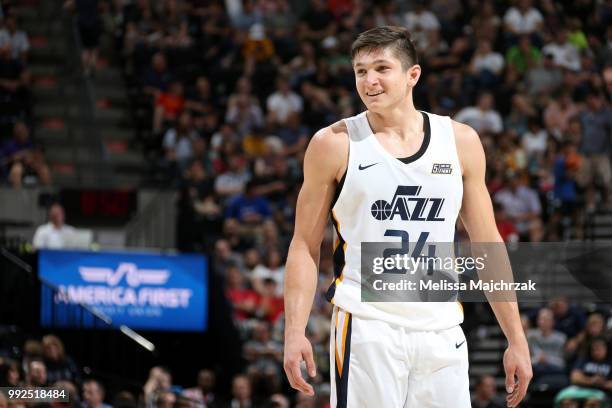 Grayson Allen of the Utah Jazz looks on during the game against the Atlanta Hawks on July 5, 2018 at Vivint Smart Home Arena in Salt Lake City, Utah....