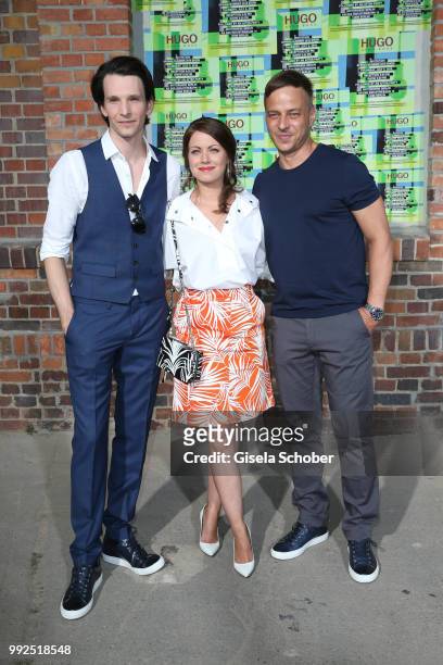 Sabin Tambrea and his girlfriend Alice Dwyer, Tom Wlaschiha attends the HUGO show during the Berlin Fashion Week Spring/Summer 2019 at Motorwerk on...