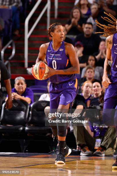 Angel Robinson of the Phoenix Mercury handles the ball against the Connecticut Sun on July 5, 2018 at Talking Stick Resort Arena in Phoenix, Arizona....