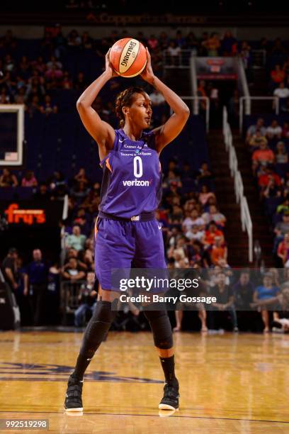 Angel Robinson of the Phoenix Mercury handles the ball against the Connecticut Sun on July 5, 2018 at Talking Stick Resort Arena in Phoenix, Arizona....