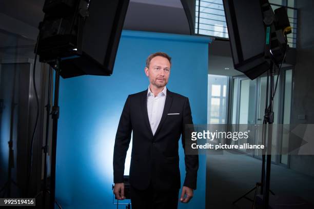 Christian Lindner, federal chairman of the FDP party, photographed at a photo call with Deutsche Presse-Agentur before the meeting of the federal...