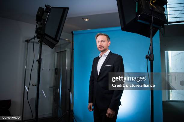 Christian Lindner, federal chairman of the FDP party, photographed at a photo call with Deutsche Presse-Agentur before the meeting of the federal...