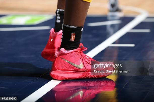 Sneakers of Essence Carson of the Los Angeles Sparks seen during the game against the Minnesota Lynx on July 5, 2018 at Target Center in Minneapolis,...